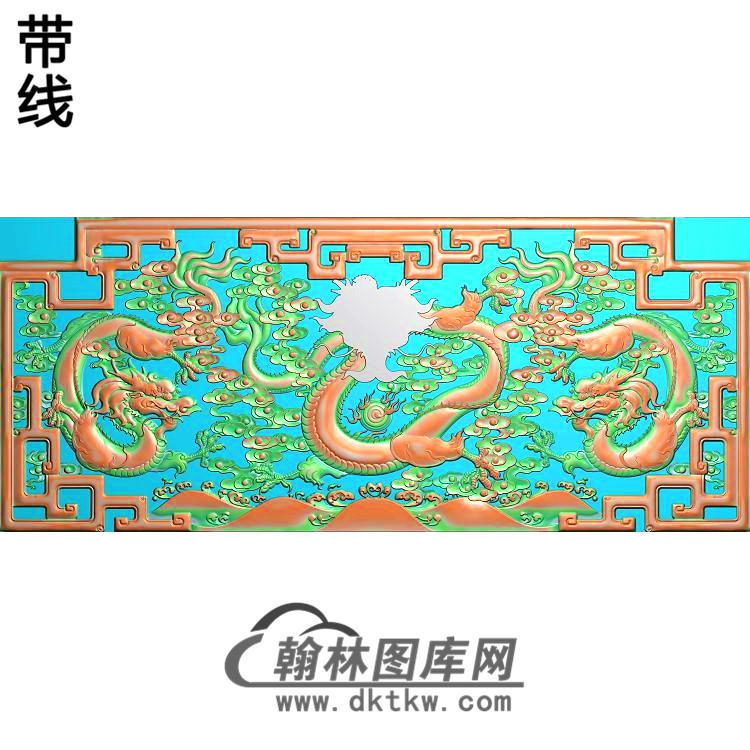 九龙罗汉床背板精雕图（DL-020）展示