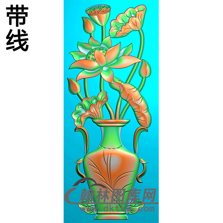 花瓶荷花碑板精雕图（MBBB-2051）展示