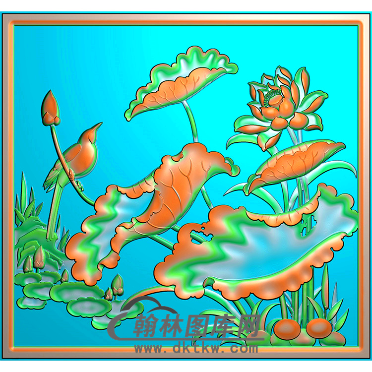 荷花碑板精雕图  （MBBB-2126）展示