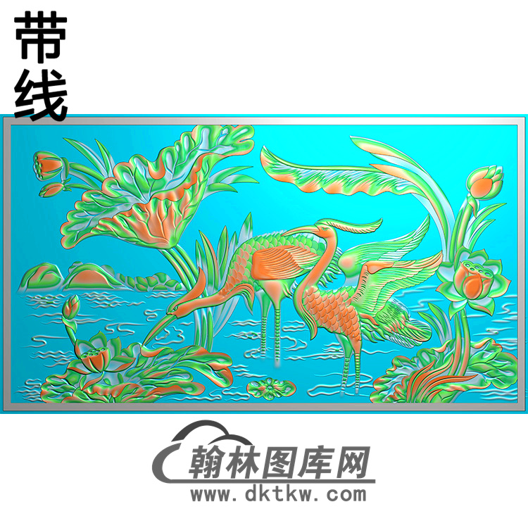 荷花鹤碑板精雕图（MBBB-2175）展示