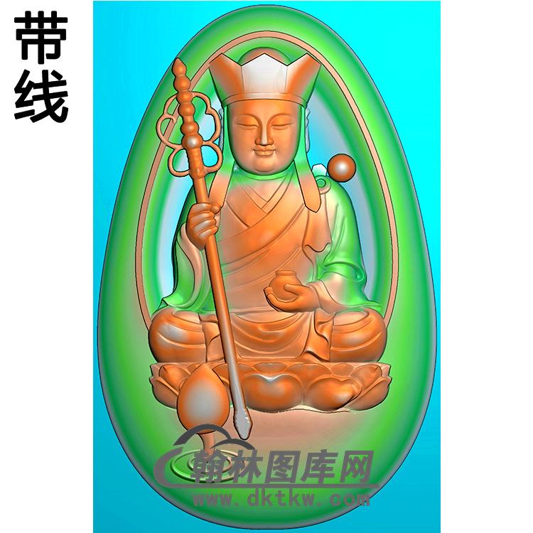 椭圆地藏佛挂件有线精雕图（DZW-041)展示