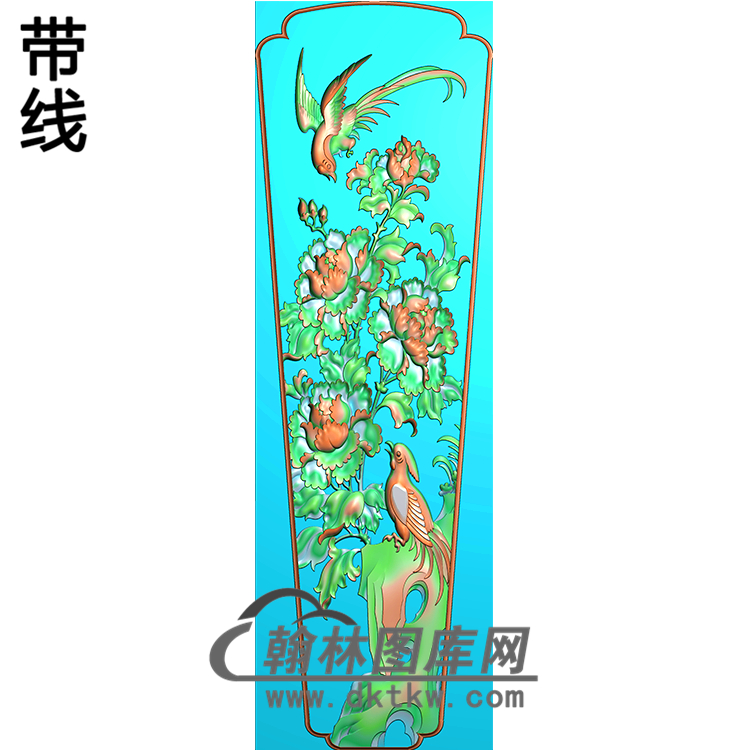 牡丹花鸟棺材盖 精雕图（GC-074）展示