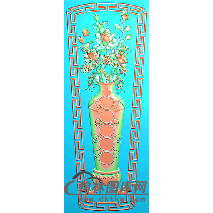 牡丹花瓶棺材盖精雕图（GC-077）展示