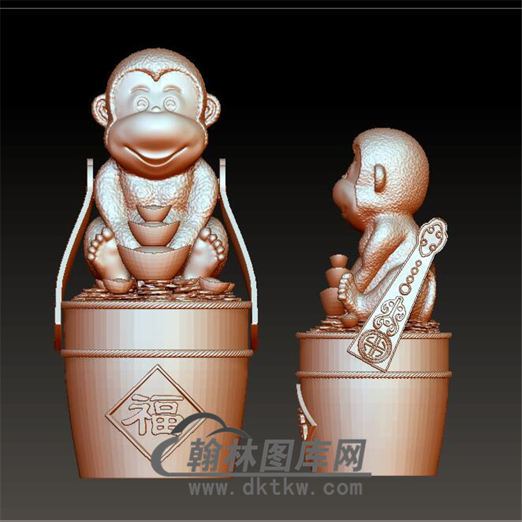 送财猴子摆件立体圆雕图（YH-007)展示