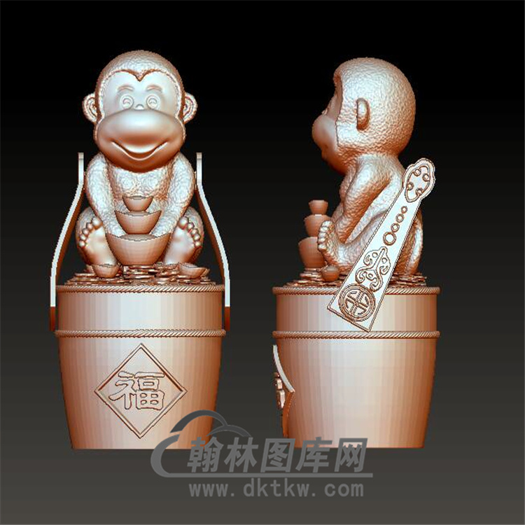 送财猴子摆件立体圆雕图（YH-025)展示