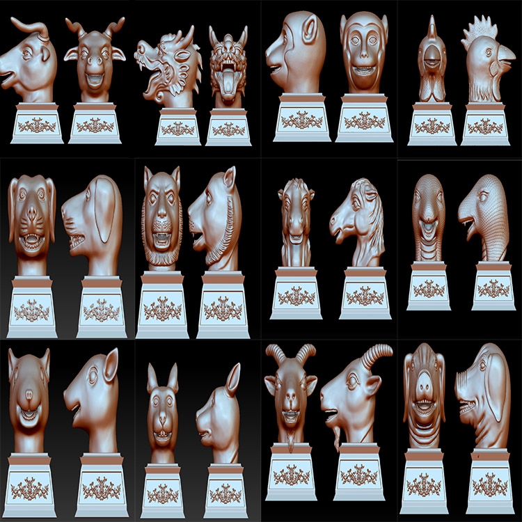 十二生肖兽首立体圆雕图（YSX-005)展示