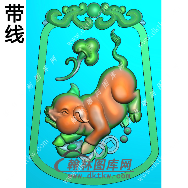 草龙牌头生肖猪挂件带线精雕图（GZ-023)展示