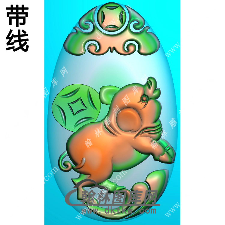 椭圆猪挂件带线精雕图（GZ-003)展示