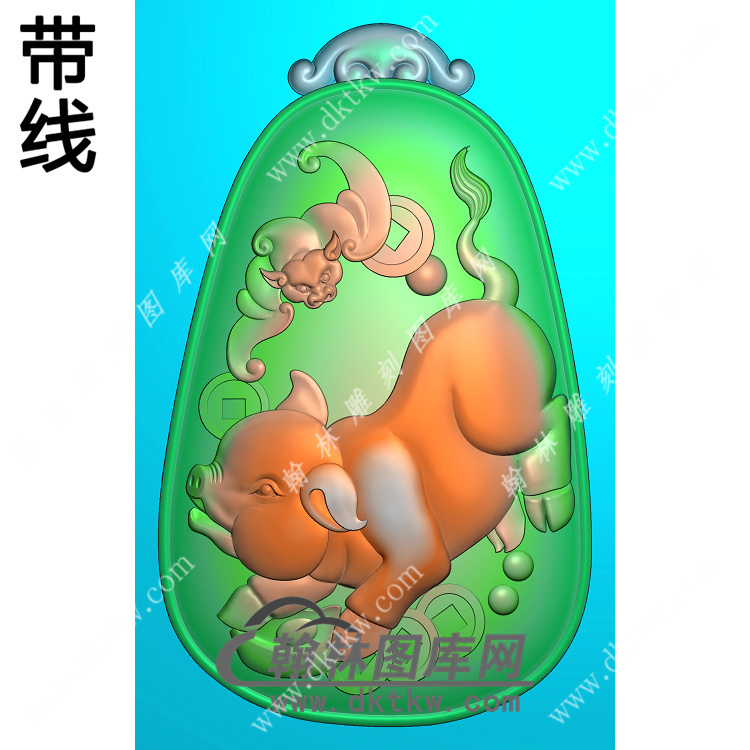 椭圆蝙蝠猪福猪挂件带线精雕图（GZ-033)展示