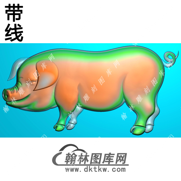 猪挂件素材带线精雕图（GZ-052)展示