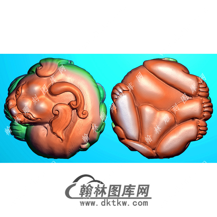 双面貔把件扫描图精雕图（PX-103)展示