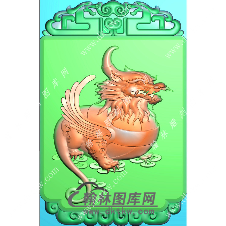 玉雕铜钱麒麟貔貅精雕图（PX-158)展示