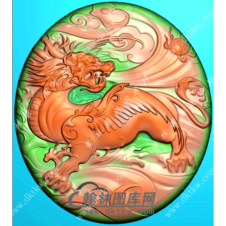 玉雕椭圆貔貅挂件精雕图（PX-151)展示