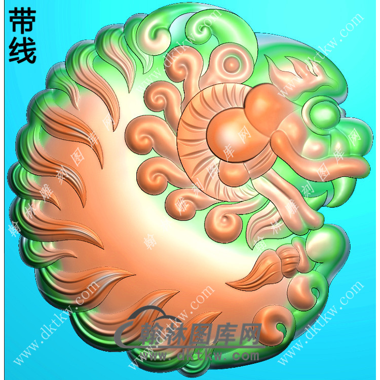 玉雕圆形貔貅挂件带线精雕图（PX-153)展示