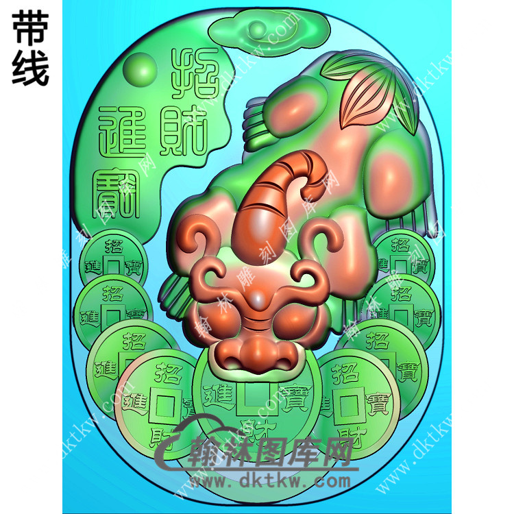 玉雕招财貔貅挂件带线精雕图（PX-46)展示