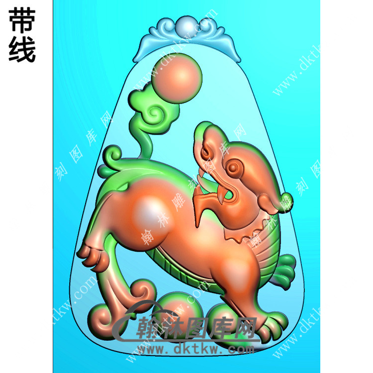 玉雕貔貅挂件带线精雕图（PX-131)展示