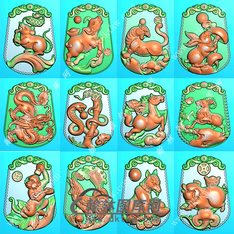 十二生肖挂件扫描图无线精雕图（SX-018)展示
