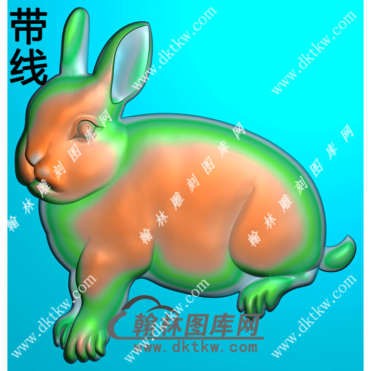 单只兔子挂件素材带线精雕图（GT-007)展示