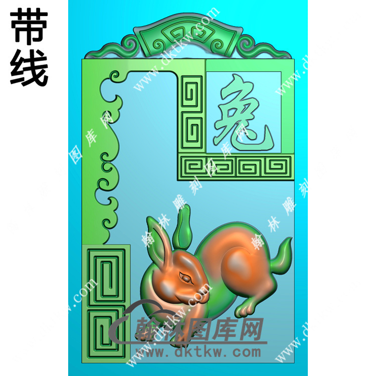 仿古牌头生肖兔挂件带线精雕图（GT-037)展示