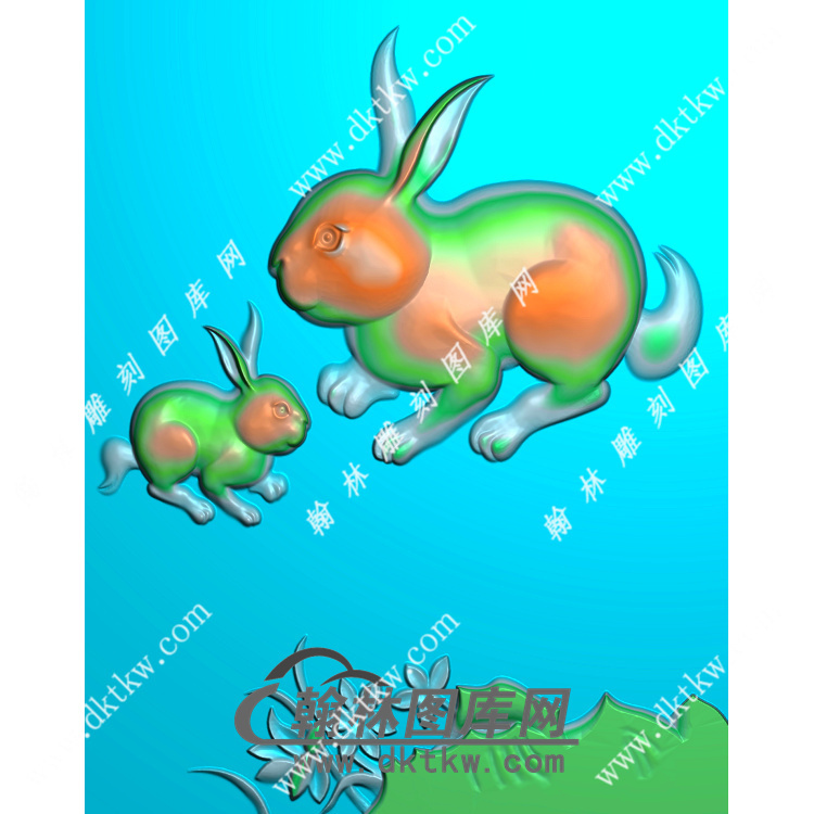 母子兔挂件精雕图（GT-040)展示