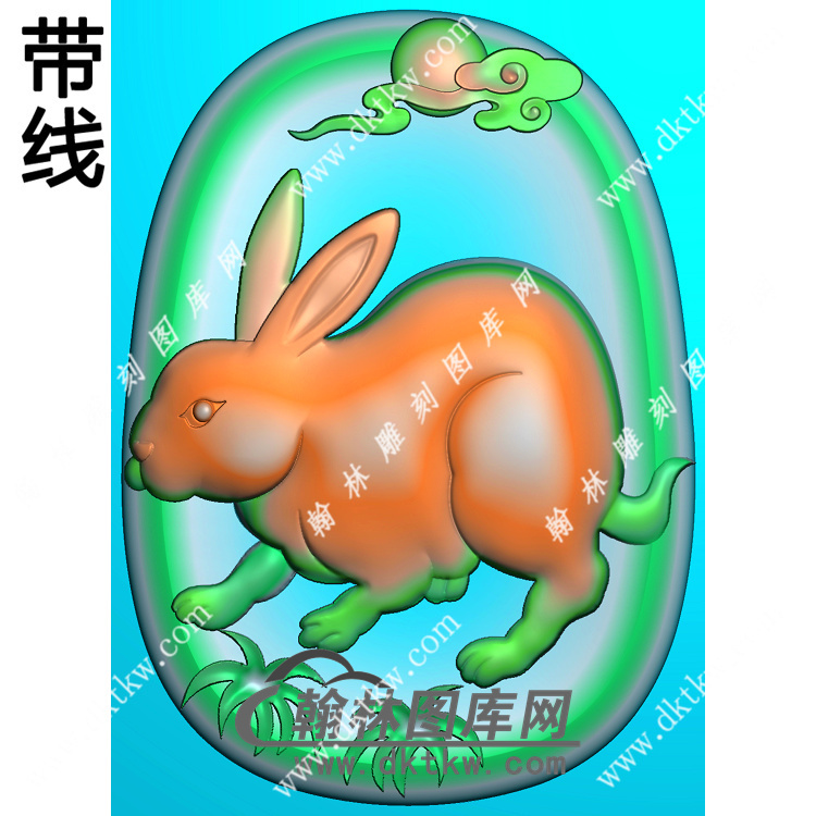 椭圆凹底生肖兔挂件带线精雕图（GT-038)展示