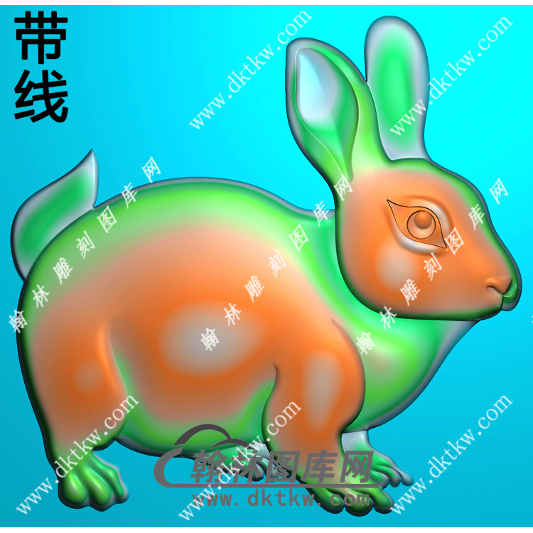 玉雕单只兔子挂件带线精雕图（GT-043)展示