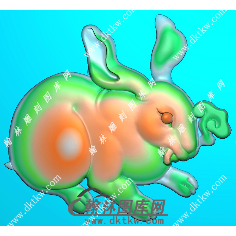玉雕灵芝兔子挂件精雕图（GT-044)展示