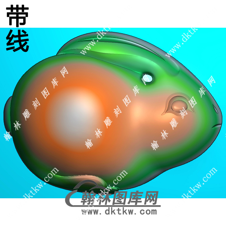 玉雕双面立体兔子挂件带线精雕图（GT-053)展示