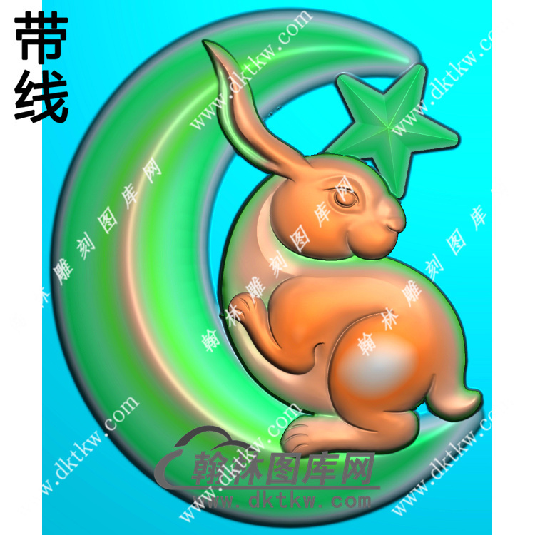 玉雕月亮兔子挂件带线精雕图（GT-052)展示