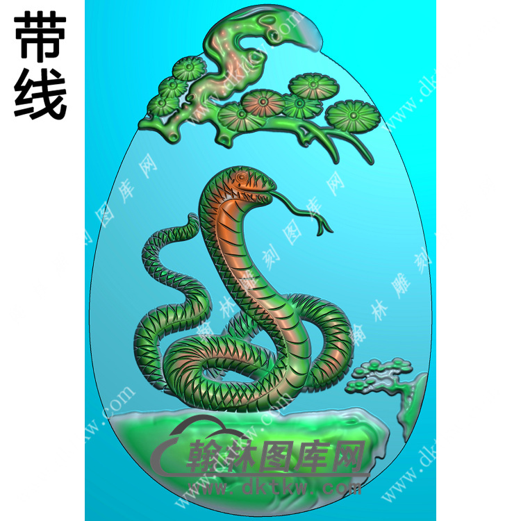 椭圆松树牌头生肖蛇挂件精雕图（GS-041)展示