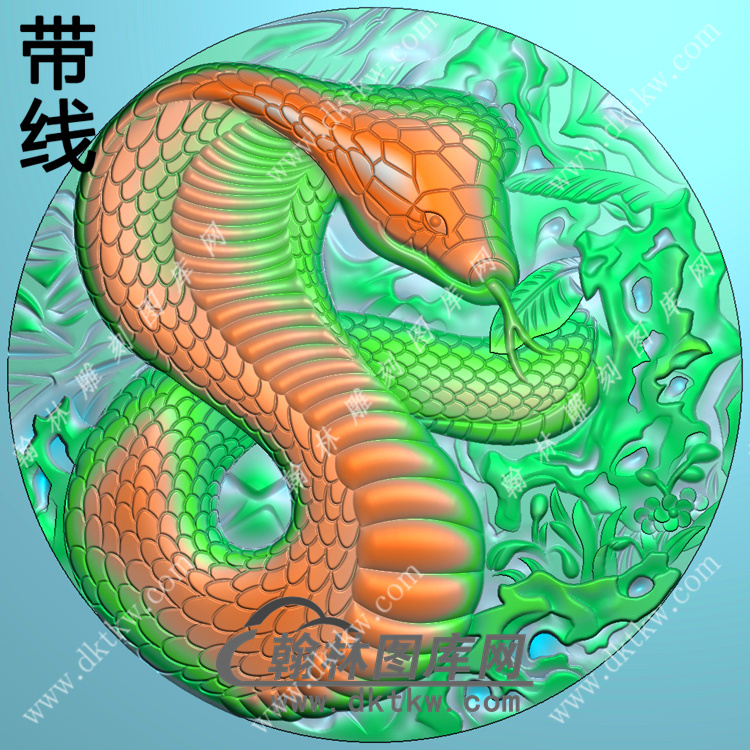 圆形蛇牌挂件带线精雕图（GS-034)展示