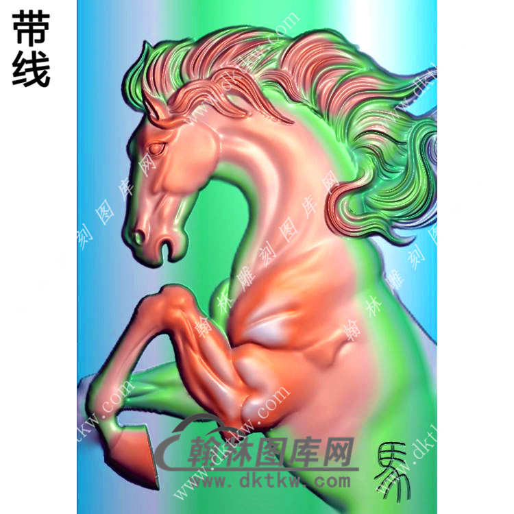 半身马牌挂件带线精雕图（GM-065)展示