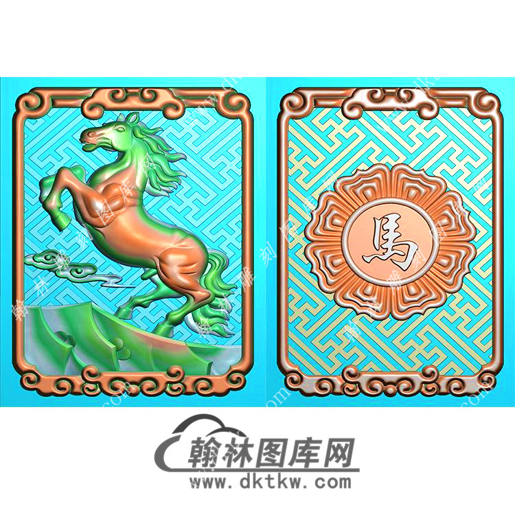 双面马46牌挂件精雕图（CM-205）展示