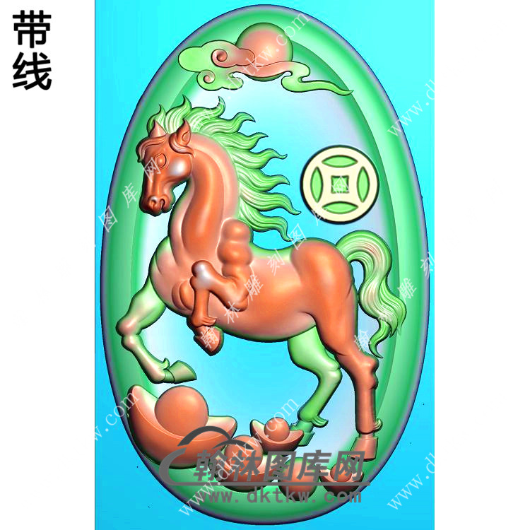 椭圆凹底马上有钱挂件带线精雕图（GM-104)展示