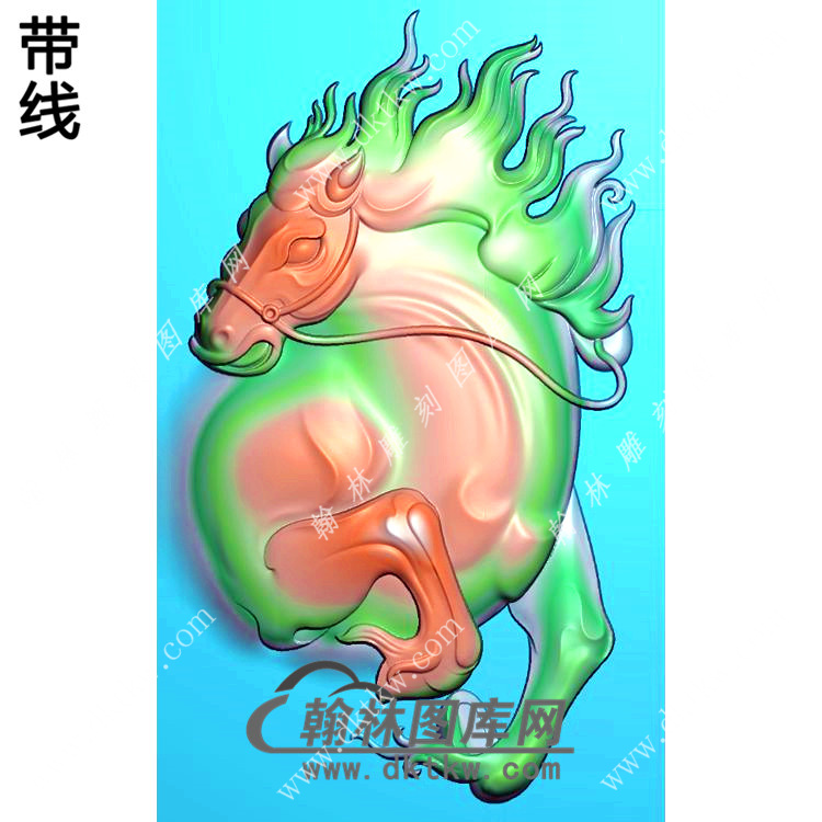 玉雕半身马挂件带线精雕图（GM-197)展示