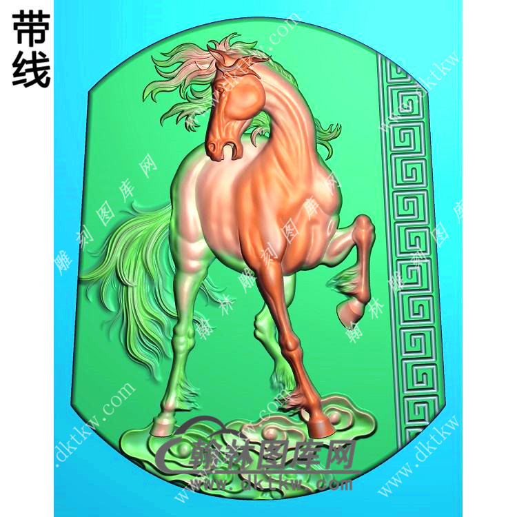 玉雕骏马挂件带线精雕图（GM-164)展示