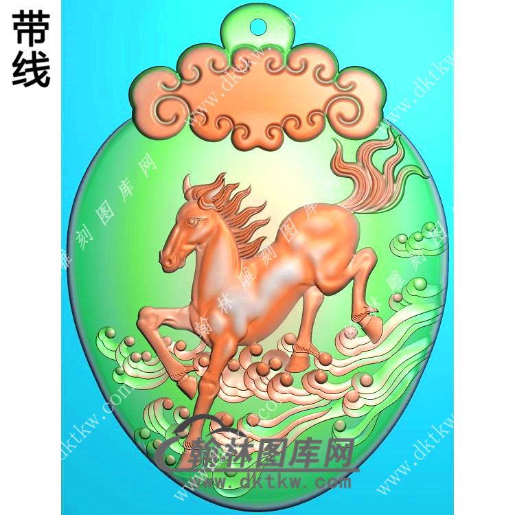 玉雕马挂件带线精雕图（GM-151)展示