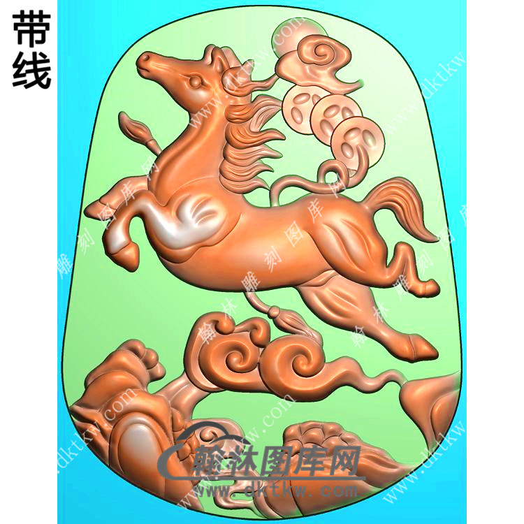 玉雕马上有钱挂件带线精雕图（GM-156)展示
