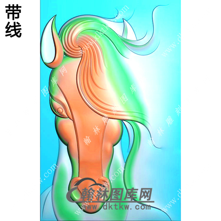 玉雕马头46牌挂件带线精雕图（GM-180)展示