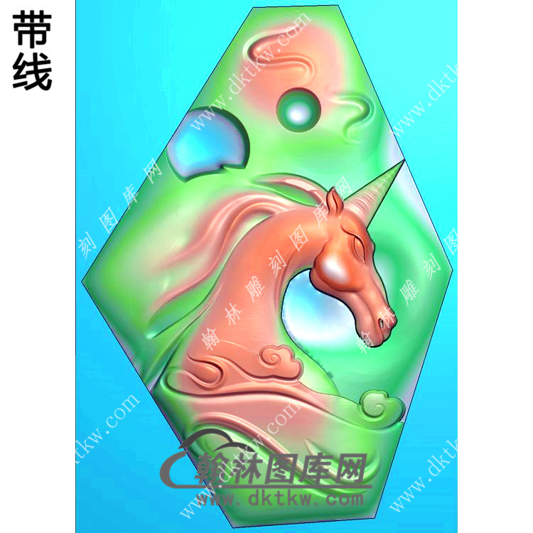 独角兽马头挂件带线精雕图（GM-196)展示