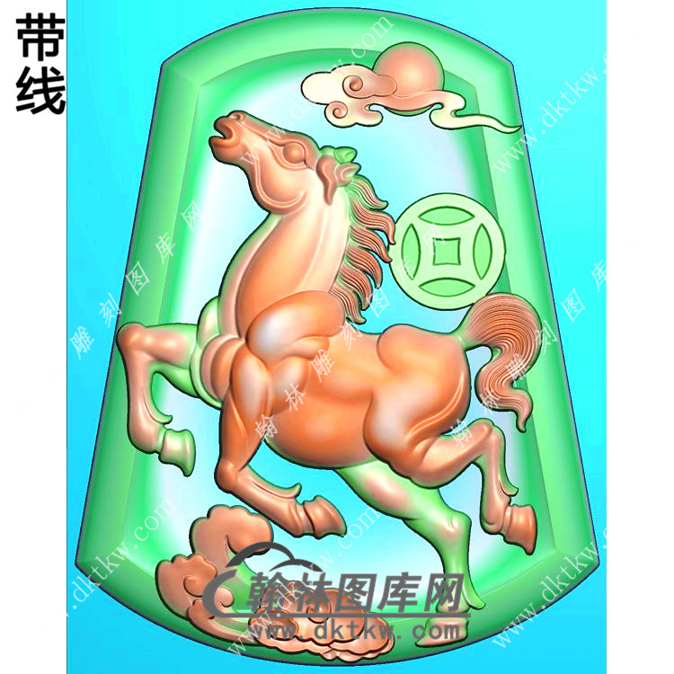 玉雕梯形凹底马上有钱挂件带线精雕图（GM-186)展示