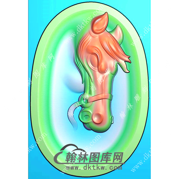 玉雕椭圆凹底马头挂件精雕图（GM-195)展示