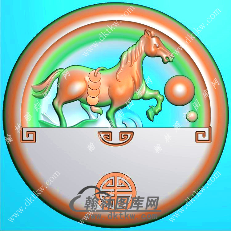 玉雕圆形半凹底马上有钱挂件精雕图（GM-165)展示