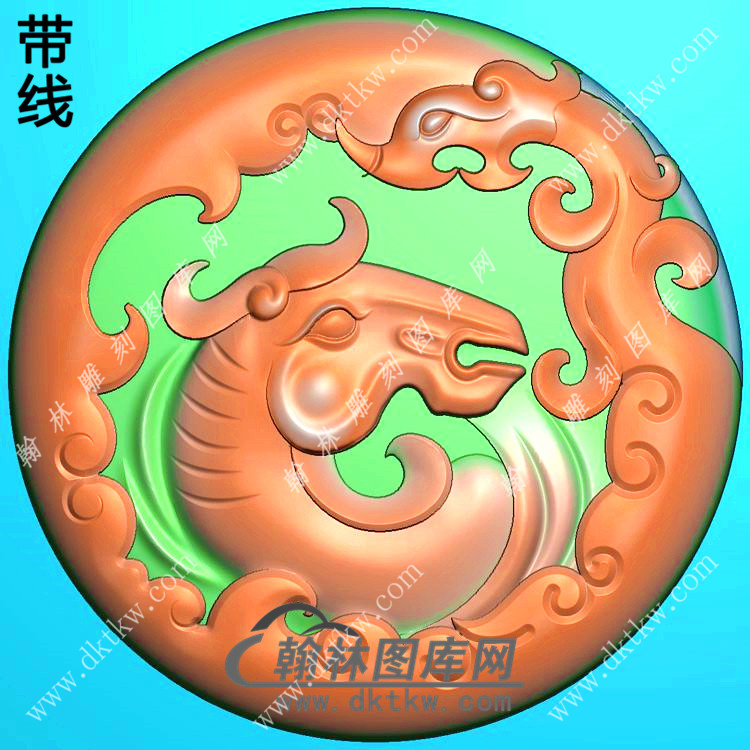 玉雕圆形马头挂件带线精雕图（GM-167)展示