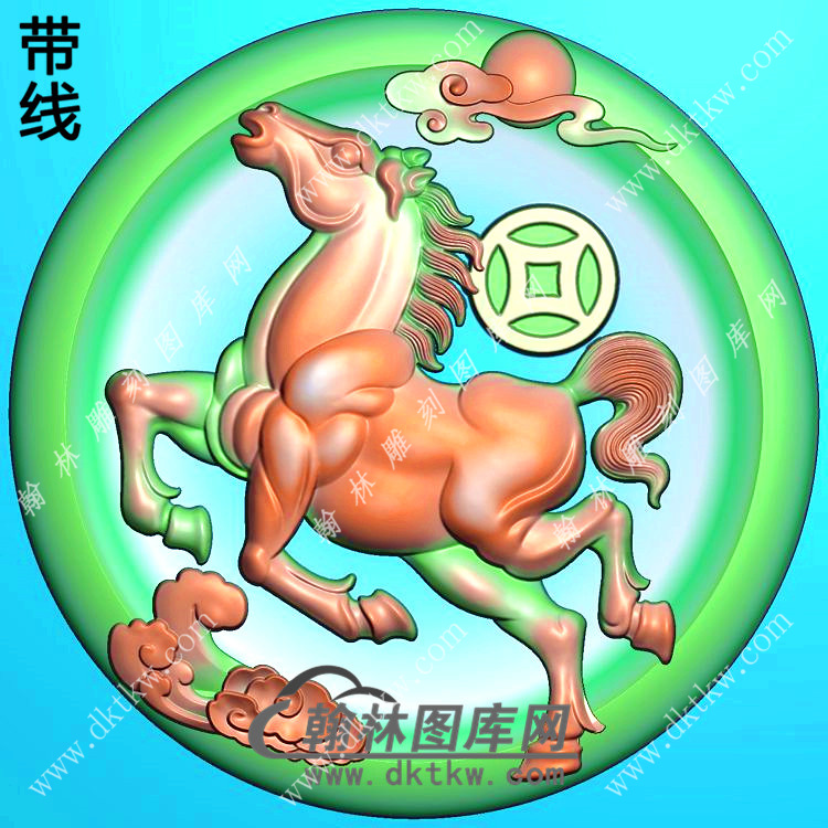 圆形凹底马上有钱挂件带线精雕图（GM-116)展示
