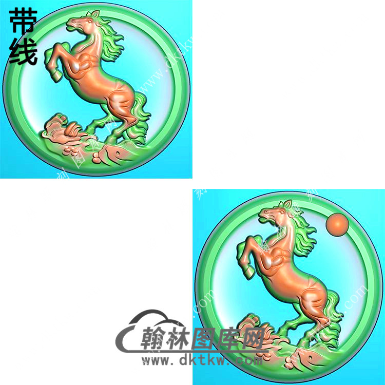 圆形凹底山水马挂件带线精雕图（GM-127)展示