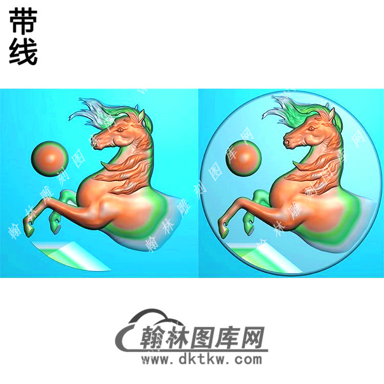 圆形半身马挂件带线精雕图（GM-070)展示