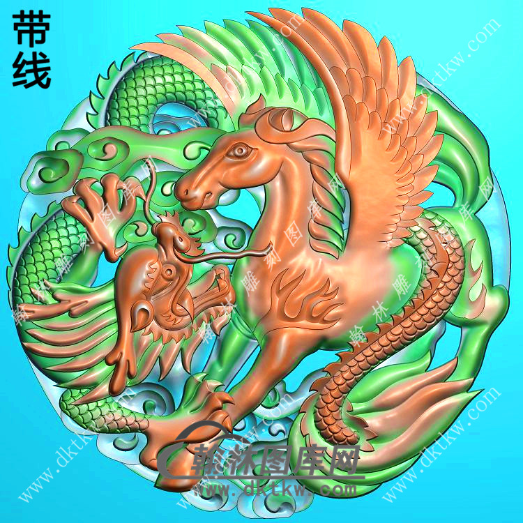 圆形龙马精神挂件带线精雕图（GM-149)展示