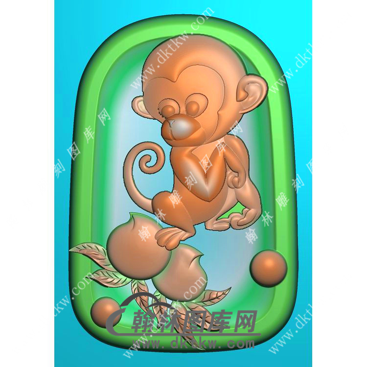 凹底寿桃猴子挂件精雕图（GHZ-059)展示