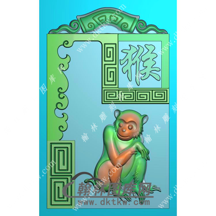 仿古牌头生肖猴挂件精雕图（GHZ-110)展示